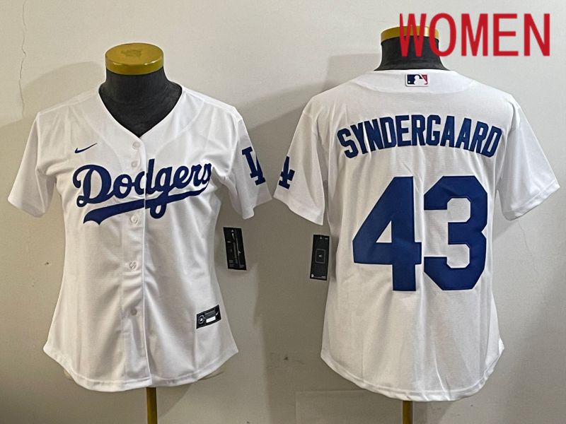 Women Los Angeles Dodgers #43 Syndergaard White Game 2024 Nike MLB Jersey style 1120->women mlb jersey->Women Jersey